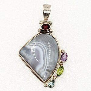 Sterling Silver Pendant Agate Multi Stone